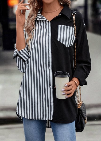 

Striped Casual Loose Blouse, Black, Blouses & Shirts