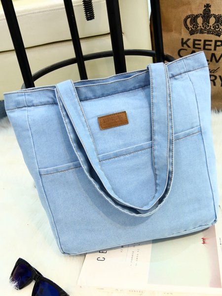 

Simple Casual Denim Shoulder Bag, Light blue, Women's Bags