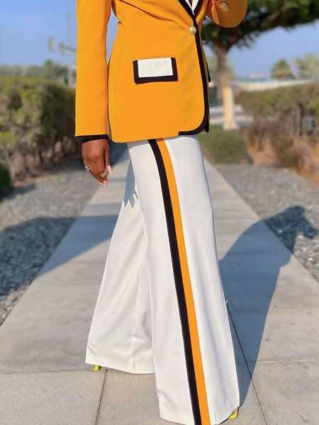 

Color Block Urban Fashion Straight Pants, White, Pants