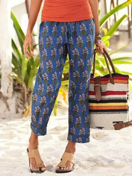 

Floral Casual Loose Casual Pants, Blue, Pants