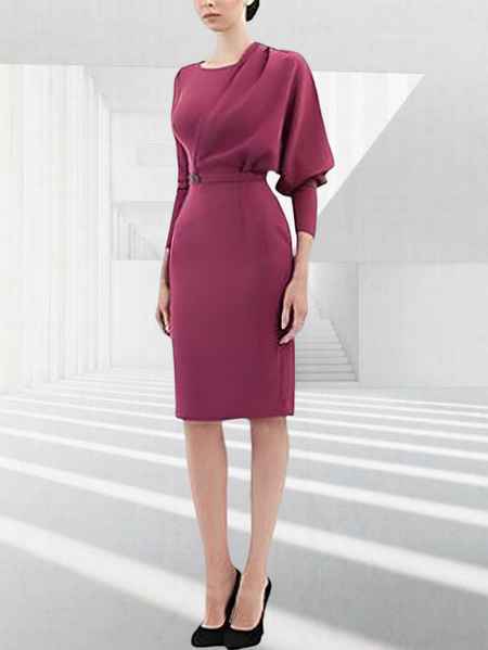 

Elegant Regular Fit Asymmetrical Plain Party Dress, Pink, Midi Dresses