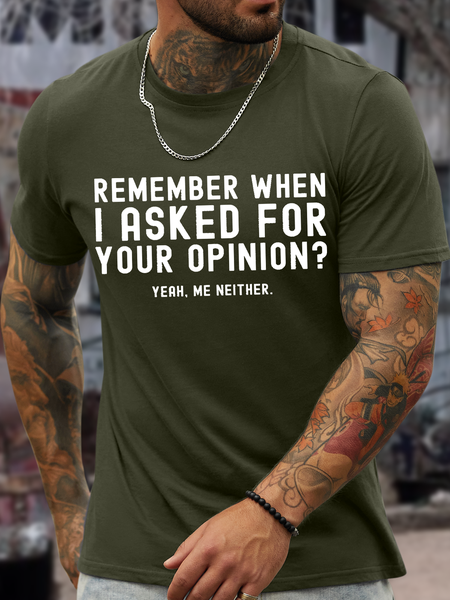 

Men's Remember When I Ask For Your Opinion Yeah Me Neither Casual Regular Fit T-Shirt, Army green, T-shirts