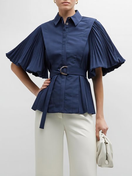 

Casual Plain Half sleeve No Elasticity Regular Fit Blouse, Blue, Blouses and Shirts