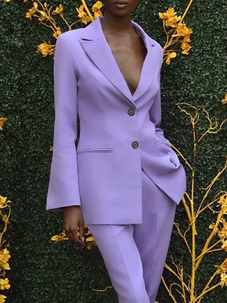 

Elegant Plain Regular Fit Lapel Collar Blazer, Purple, Blazers