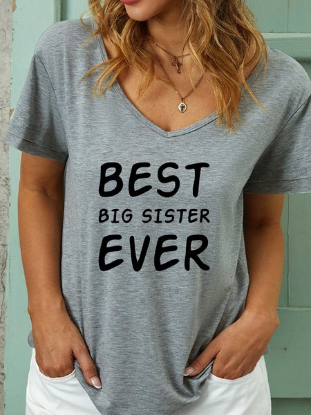 

Lilicloth X Jessanjony Best Big Sister Ever Women's V Neck Casual T-Shirt, Gray, T-shirts