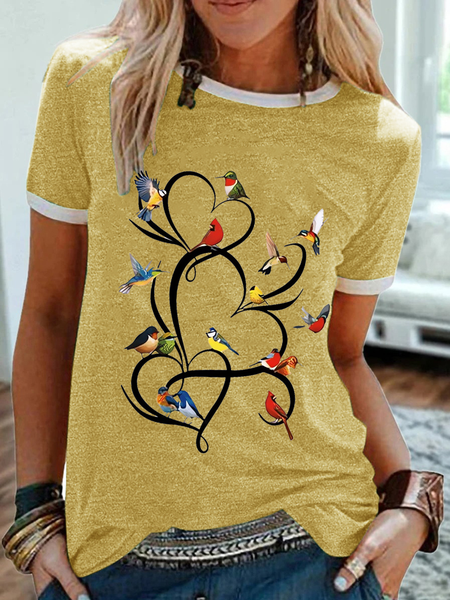 

Women's Hummingbird Heart Cardinal Animals Simple Regular Fit T-Shirt, Yellow, T-shirts