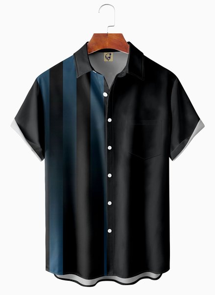 

Gradient Striped Chest Pocket Short Sleeve Casual Shirt, Black, Men Shirts