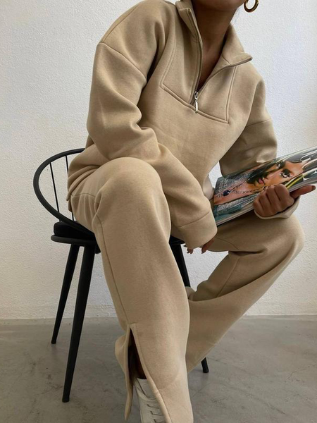 

Shawl Collar Elegant Regular Fit Plain Sweatshirt, Light khaki, Hoodies and Sweatshirts