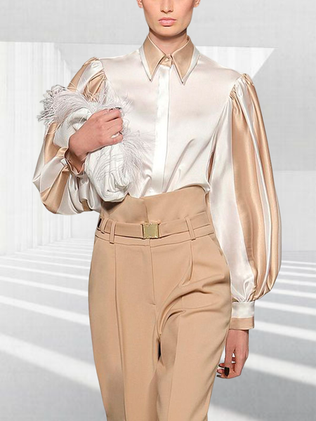 

Regular Fit Shirt Collar Elegant Long sleeve Blouse, White, Blouses and Shirts