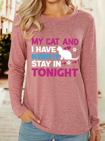 

Lilicloth X Rajib Sheikh My Cat And I Have Decided Stay In Tonight Women's Long Sleeve T-Shirt, Pink, Long sleeves