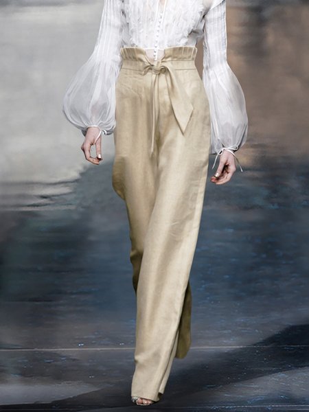 

Daily Elegant Regular Fit Plain Fashion Pants, Apricot, Pants