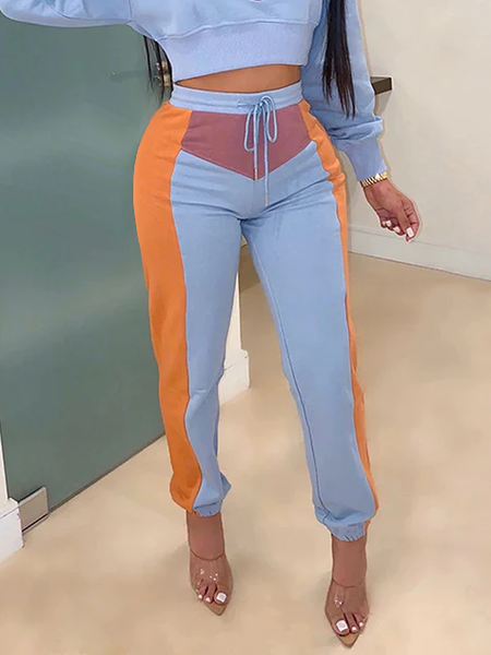 

Regular Fit Casual Casual Color Block Long Pants, Blue, Pants