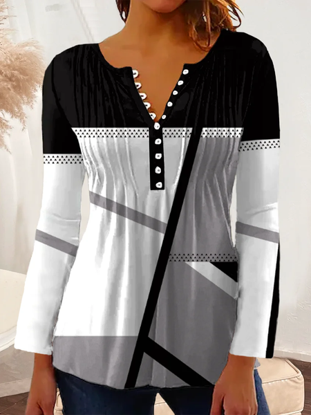 Geometric Printed Casual Top, Black, Tops