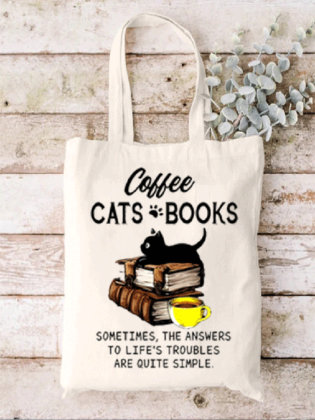 

Funny Text Letters Cat Shopping Tote, White, Bags