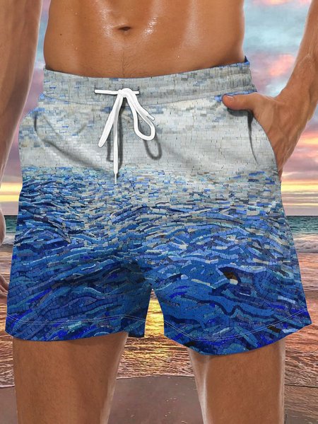 

Ocean Drawstring Beach Shorts, Blue, Men's shorts