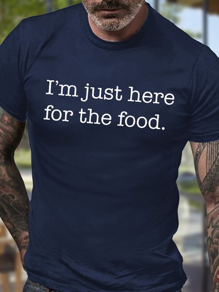 

Men's I Am Just Here For The Food Funny Graphic Print Text Letters Casual Cotton T-Shirt, Purplish blue, T-shirts