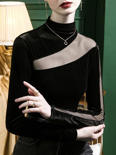

Long sleeve Half Turtleneck Regular Fit Elegant T-Shirt, Black, Tees