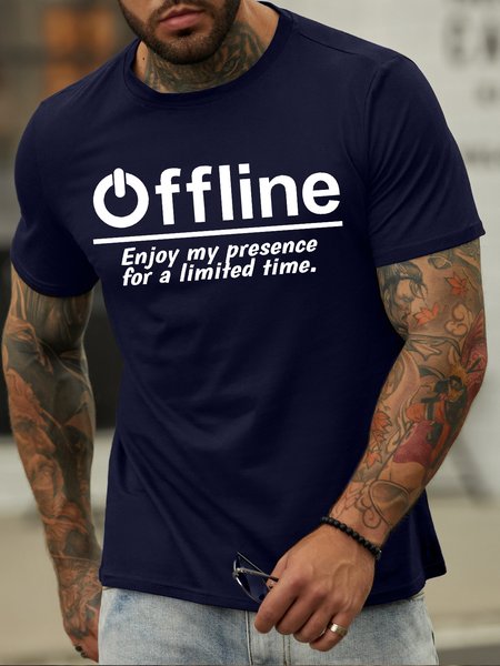 

Men's Offline Enjoy My Presence For A Limited Time Funny Game Graphic Print Casual Text Letters Loose Cotton T-Shirt, Purplish blue, T-shirts