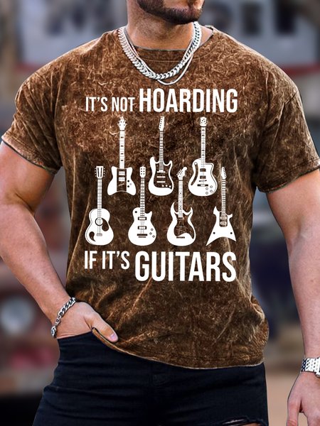 

Men's It Is Not Hoarding If It’S Guitars Funny Graphic Print Casual Text Letters Crew Neck Loose T-Shirt, Brown, T-shirts