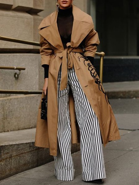 

Urban Print Lapel Collar Loose Trench Coat, Khaki, Coats