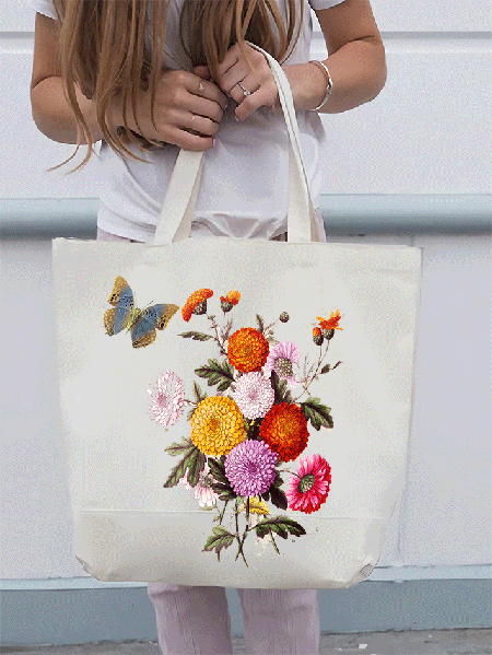 

Butterfly Floral Shopping Tote, White, Bags