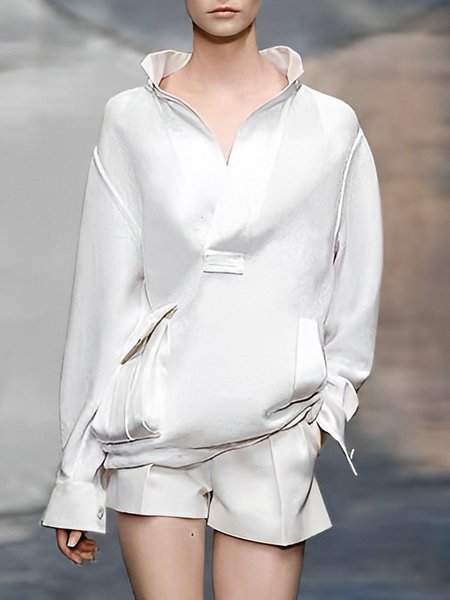 

Loose Plain Urban Long Sleeve Sweatshirt, White, Hoodies and Sweatshirts