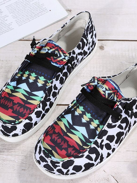 

Color Block Camo Denim Lace-Up Canvas Flats, Multicolor, Sneakers