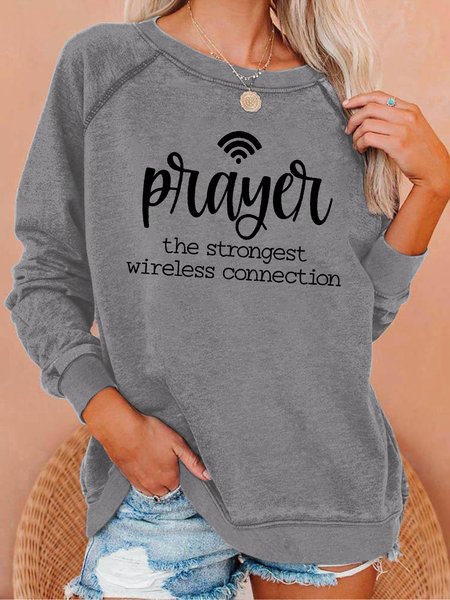 

Women's The Strongest Wireless Connection Crew Neck Casual Sweatshirt, Gray, Hoodies&Sweatshirts
