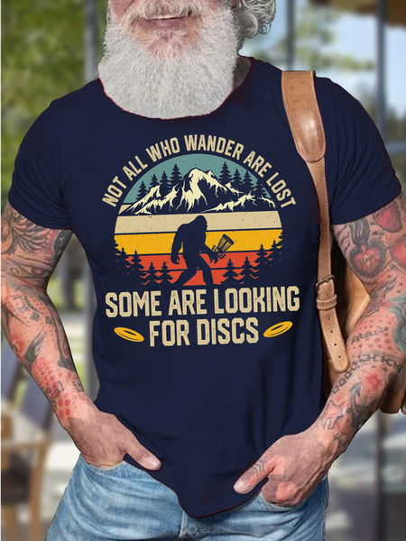 

Men's Not All Who Wander Are Lost Some Are Looking For Discs Funny Graphic Print Casual Loose Text Letters Cotton T-Shirt, Purplish blue, T-shirts