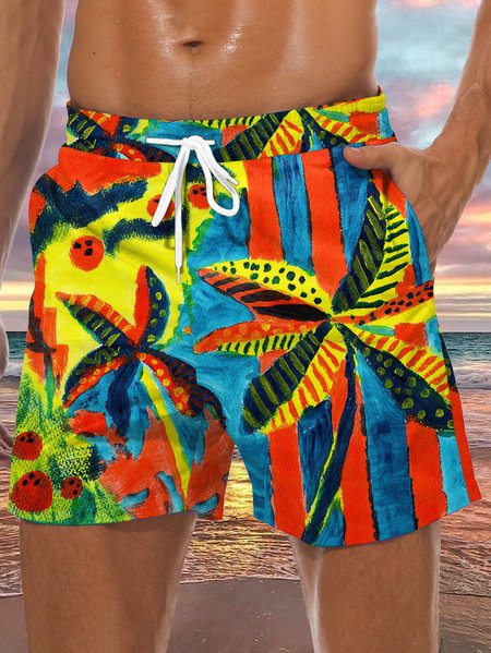 

Coconut Tree Drawstring Beach Shorts, Multicolor, Men's shorts