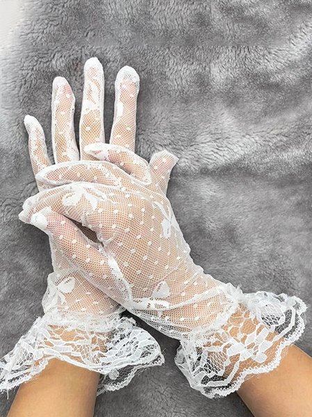 

Lace Floral Cutout Gloves Party Valentine's Day Wedding Dress Accessories, White, Women Gloves