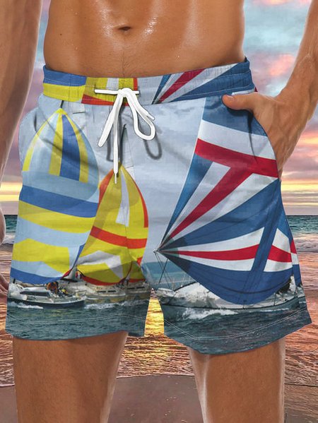

Sailing Doat Drawstring Beach Shorts, Blue, Men's shorts