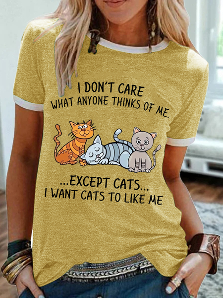 

Women's I Don’t Care What Anymore Thanks Of Me Except Cats I Want Cats To Like Me Graphic Regular Fit T-Shirt, Yellow, T-shirts