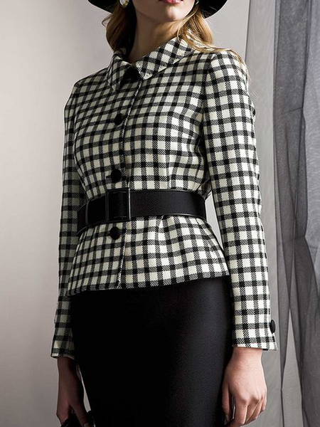 

Urban Plaid Regular Fit Shirt Collar Long sleeve Jacket, Black, Jackets