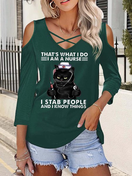 

This Is What I Do, I'm a Cat Nurse Fun Printed T-Shirt, Green, T-Shirts