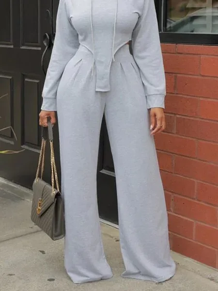 

Casual Loose Plain Casual Long Pants, Gray, Pants