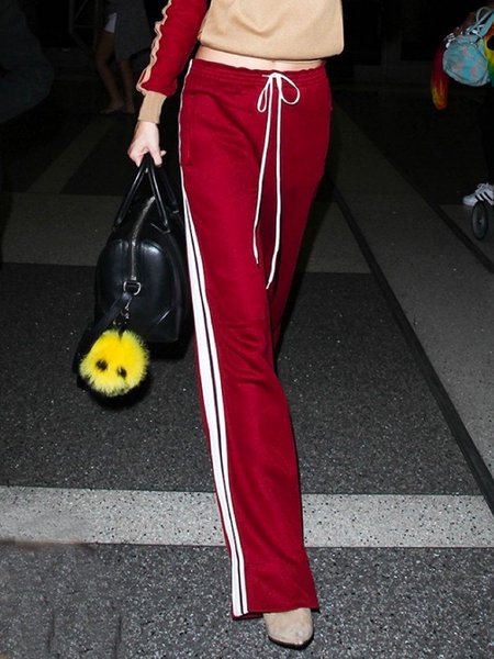 

Color Block Casual Straight Pants, Red, Pants