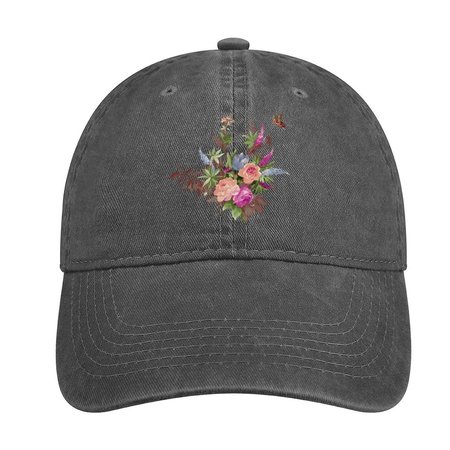 

Floral Butterfly Adjustable Denim Hat, Deep gray, Hats