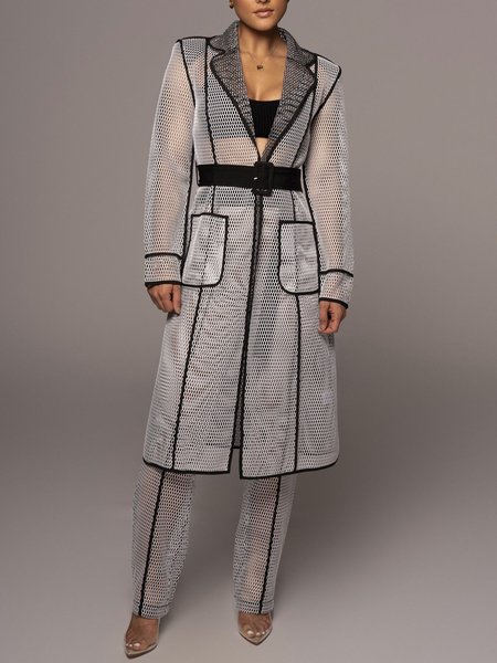 

Lapel Collar Urban Color Block Long Sleeve Other Coat, Black-white, Others