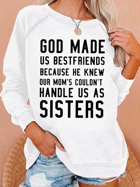 

Women's God Made Us Bestfriend Crew Neck Casual Sweatshirt, White, Hoodies&Sweatshirts