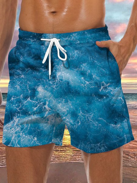 

Seawater Drawstring Beach Shorts, Blue, Men's shorts