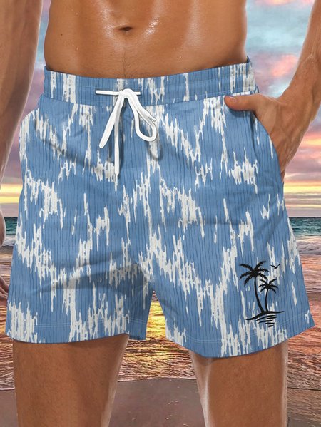 

Coconut Tree Drawstring Beach Shorts, Blue, Men's shorts