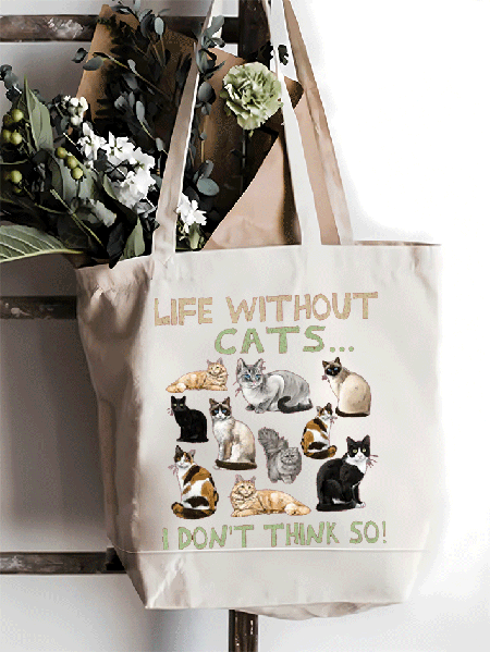 

Casual Cat Shopping Tote, White, Bags