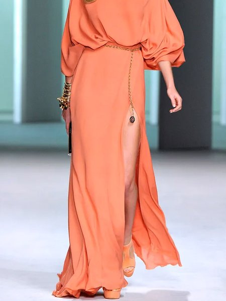 

Plain Regular Fit Elegant Skirt, Orange, Skirts