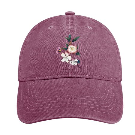 

Floral Butterfly Adjustable Denim Hat, Red, Men's Hats