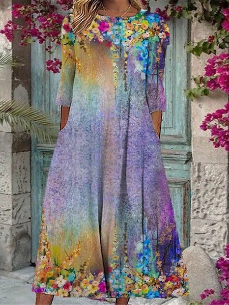 

Crew Neck Floral Casual Dress, Multicolor, Dresses