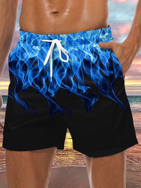 

Flame Drawstring Beach Shorts, Black, Men's shorts