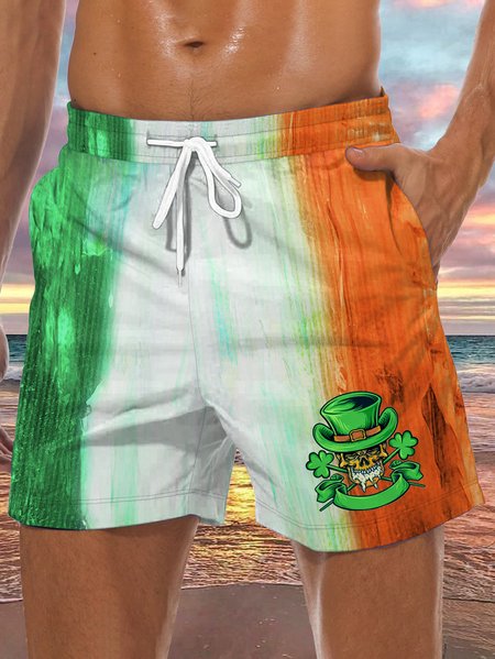 

St. Patrick's Day Drawstring Beach Shorts, Green, Men's shorts