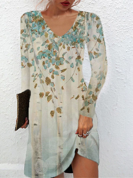 

Casual Loose V Neck Cotton-Blend Dress, Multicolor, Dresses