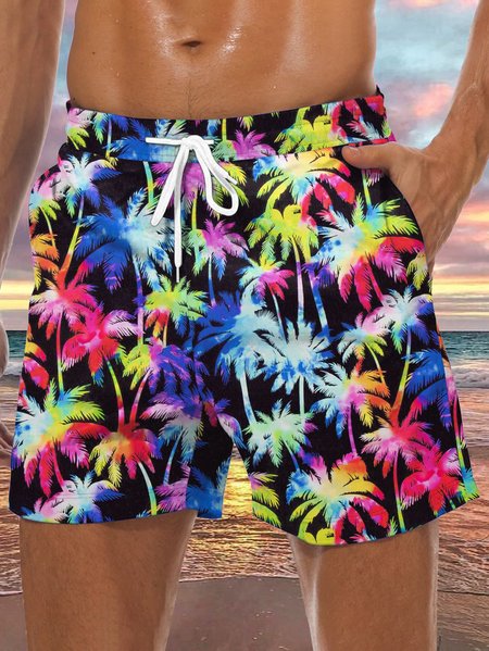 

Coconut Tree Drawstring Beach Shorts, Multicolor, Men's shorts